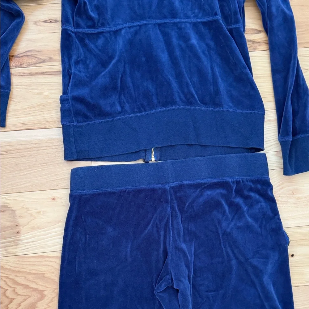 Women's Navy Royal Blue Velour Tracksuit with gold details Top XL Pant M - Picture 13 of 13